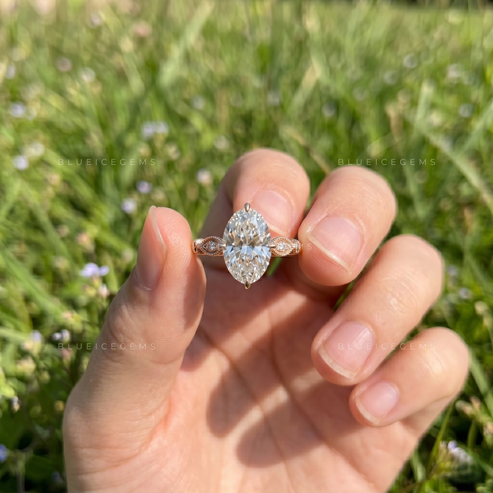 Oval Brilliant Cut Compass Prong Engagement Ring