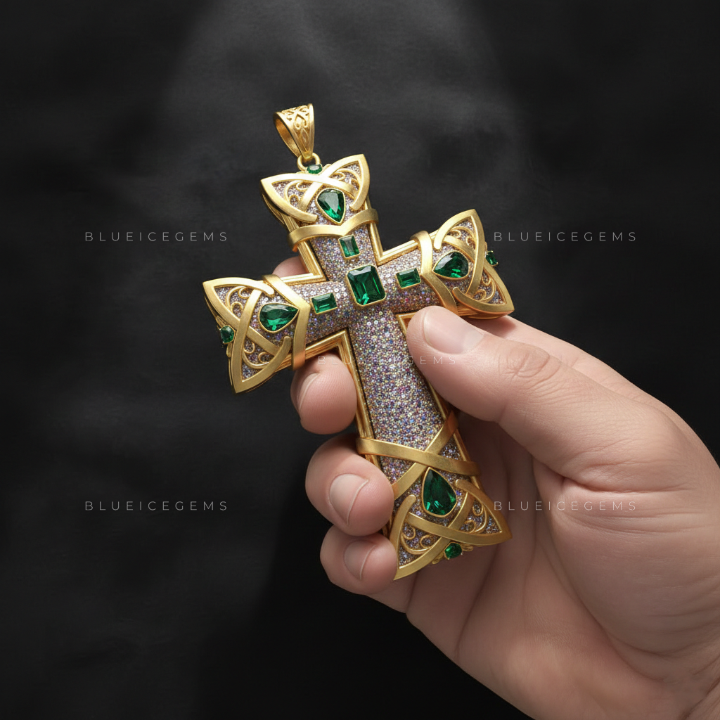 The "Emerald Cathedral" Cross: Celtic Filigree & Multi-Tone Mosaic Sovereign