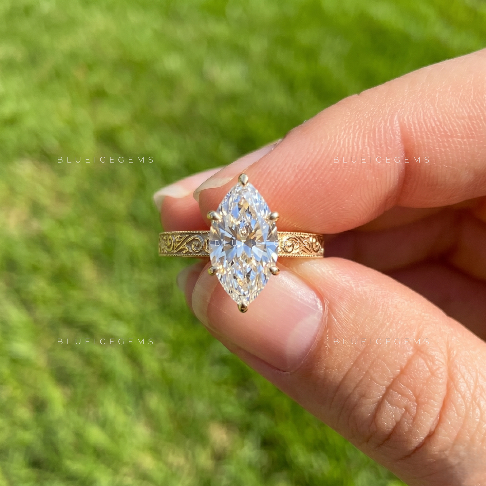 Majestic Crest Marquise Cut Vintage Solitaire Ring