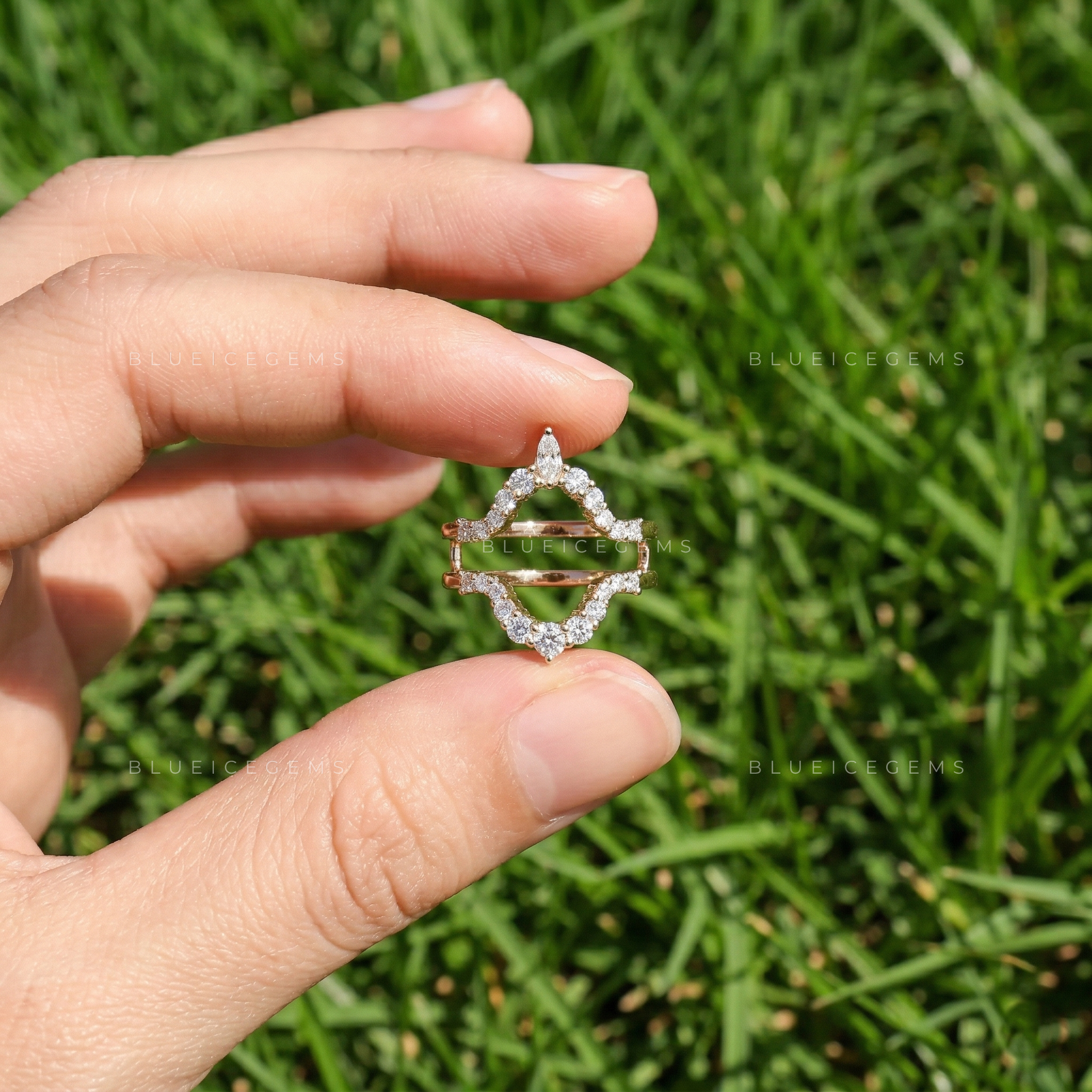 Whimsical Garden Marquise and Round Cut Open Nesting Band