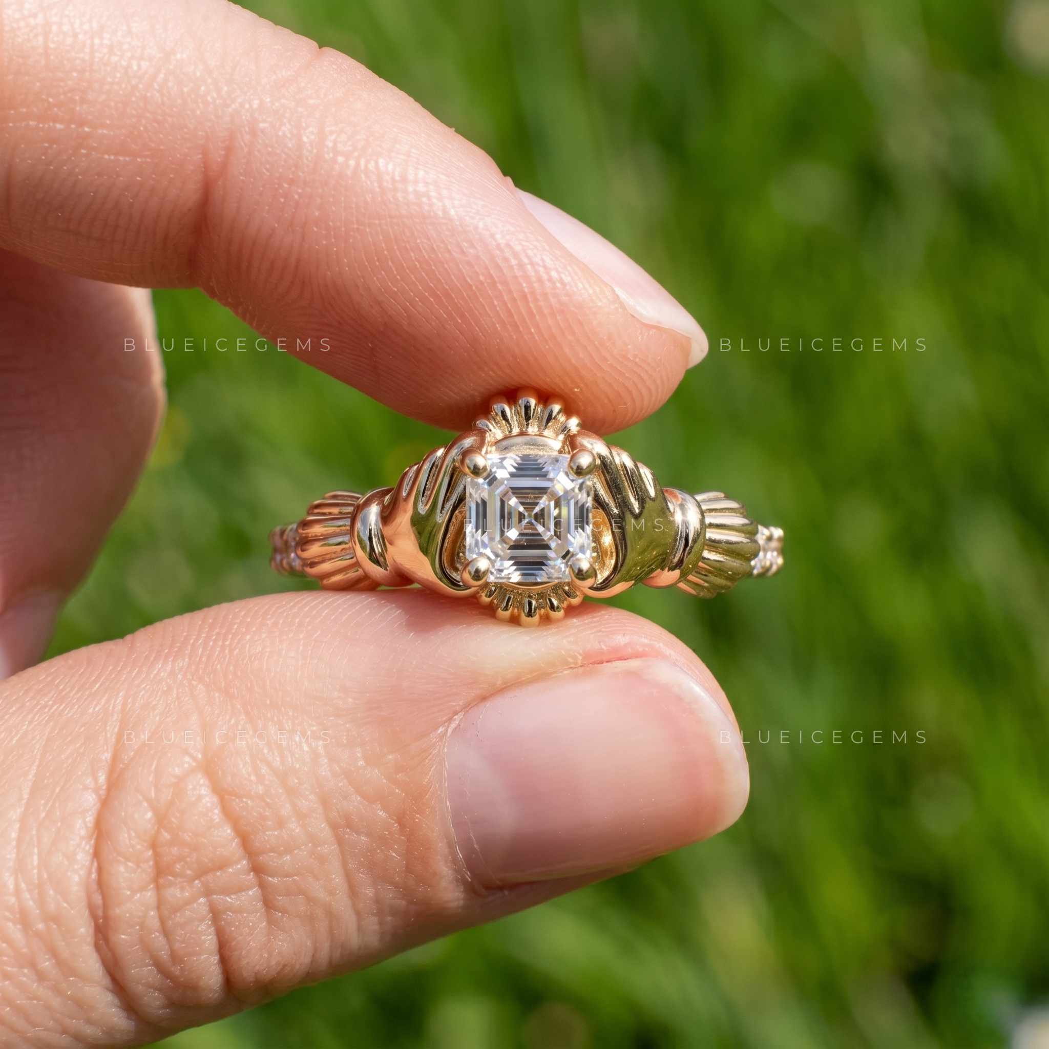 Traditional Love Claddagh Heart Promise Ring Unique Asscher Cut Alternative Engagement Gift Band