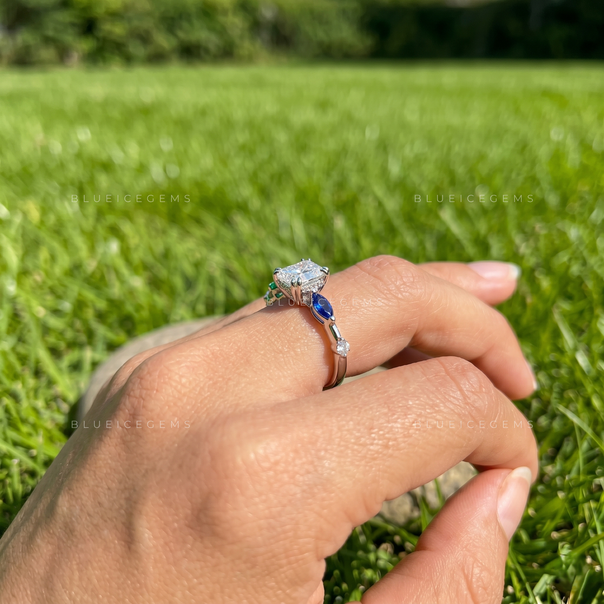 Unique Radiant Brilliant Cut Side Stone Proposal Ring