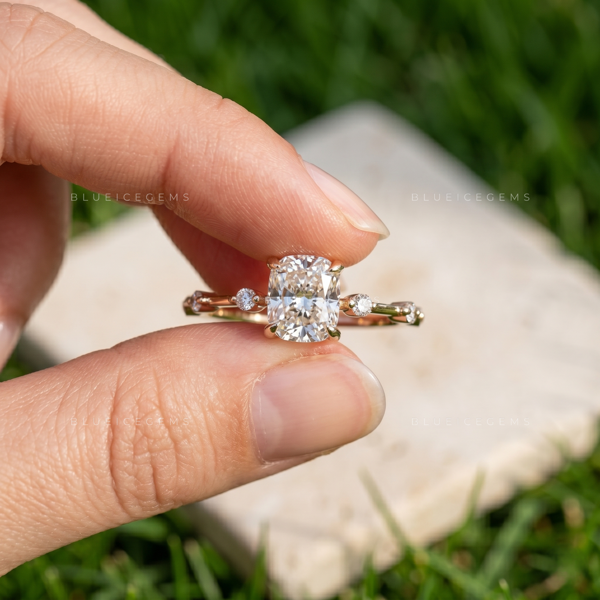 Enchanting Cushion Cut Solitaire Statement Ring with Sparkling Accents