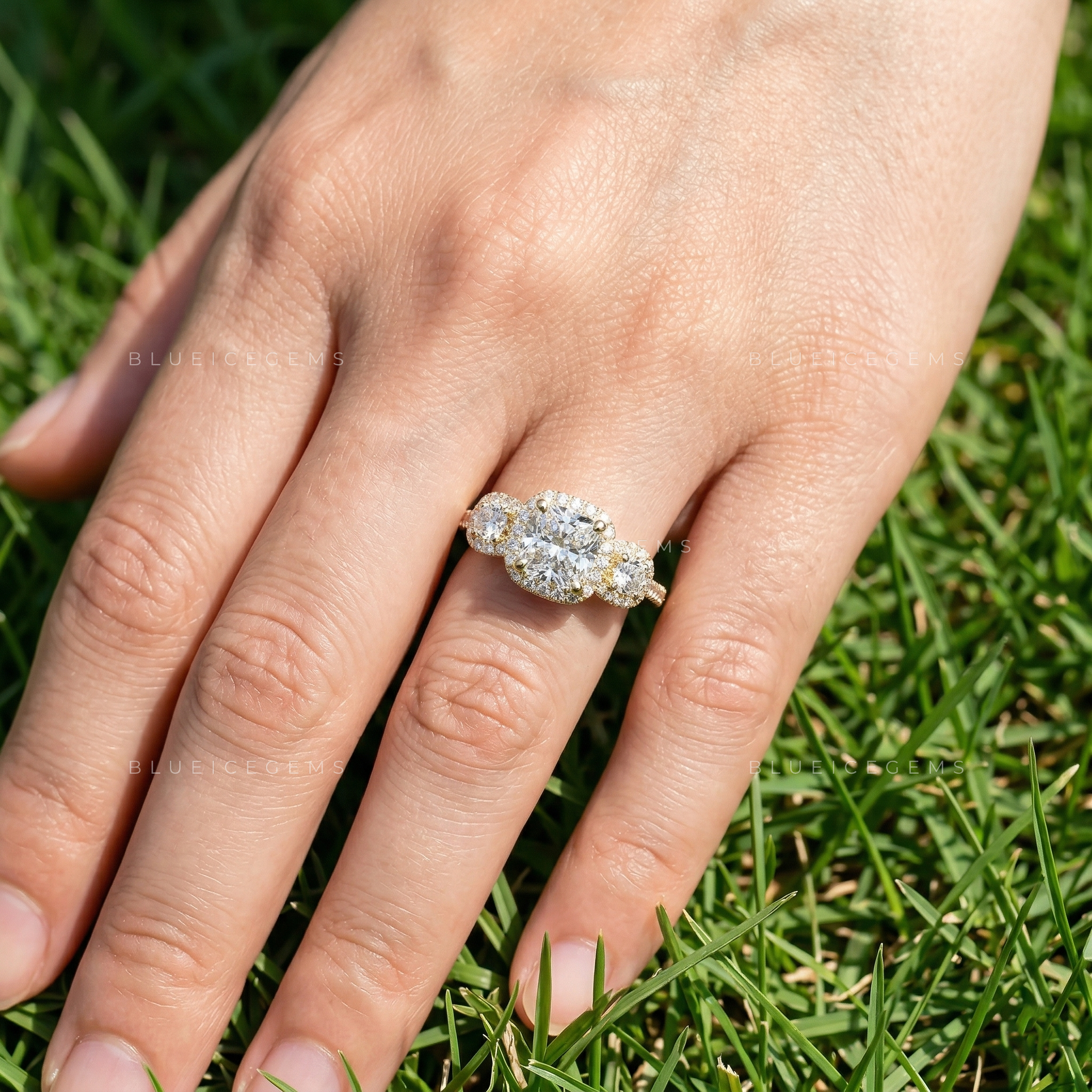 Eternal Radiance Cushion Cut Trilogy Pavé Engagement Ring