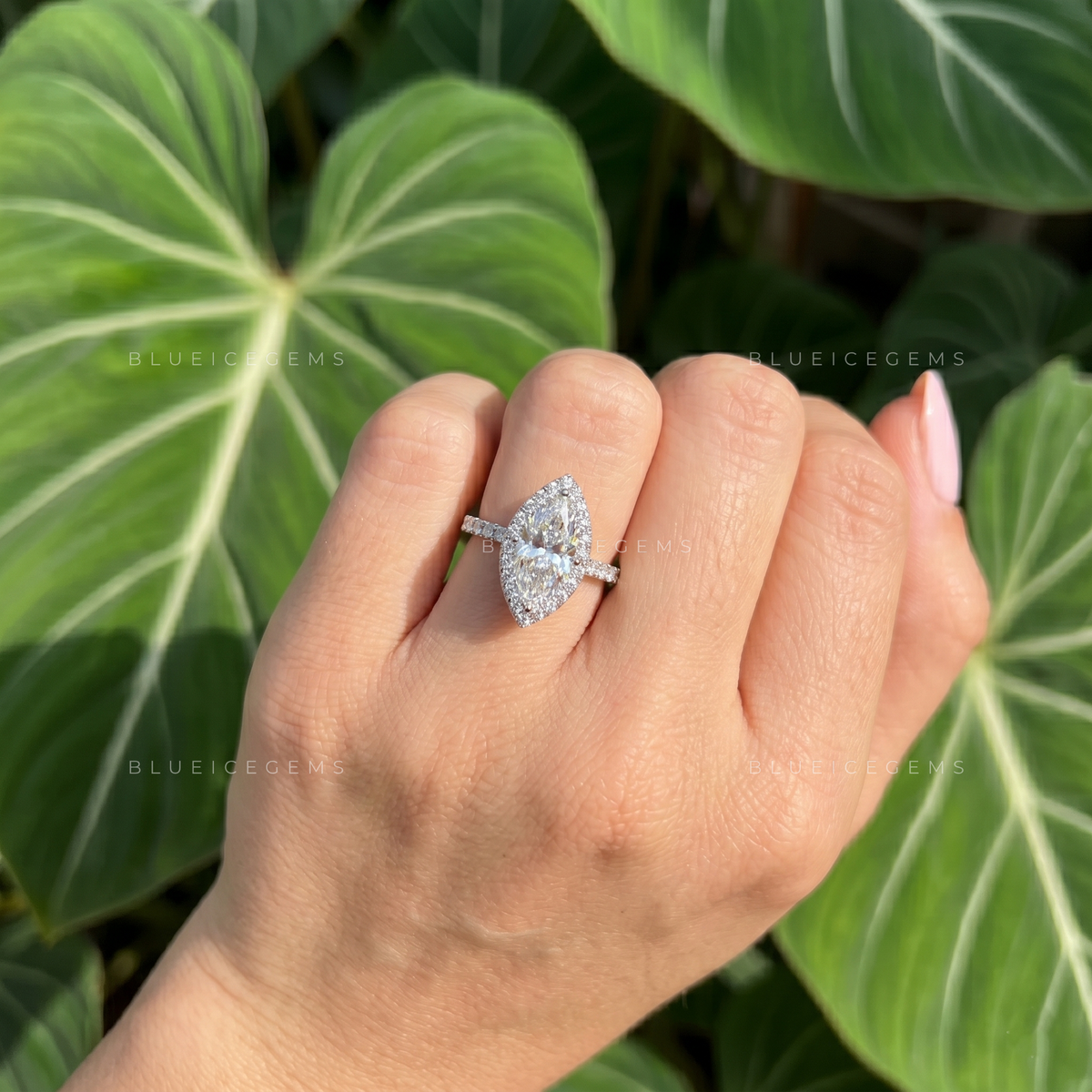 Regal Luminescence Marquise Cut Halo Cathedral Engagement Ring