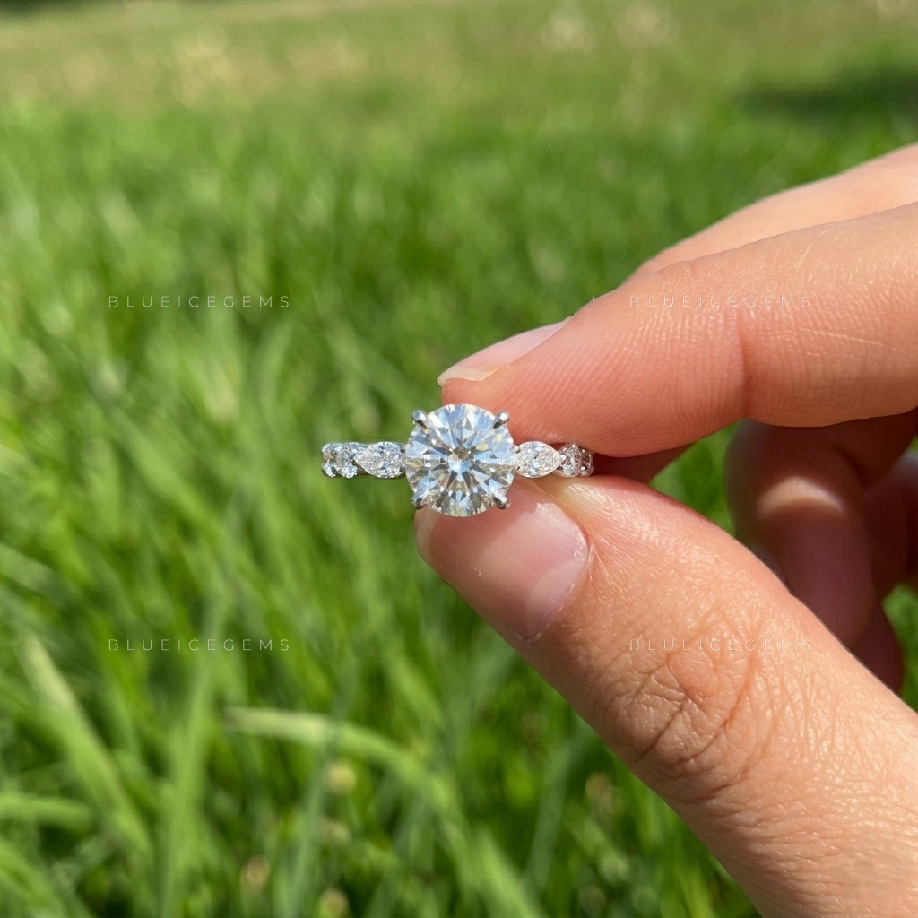 Classic Radiance Round Brilliant Cut Solitaire Engagement Ring with Marquise and Round Bubble Band