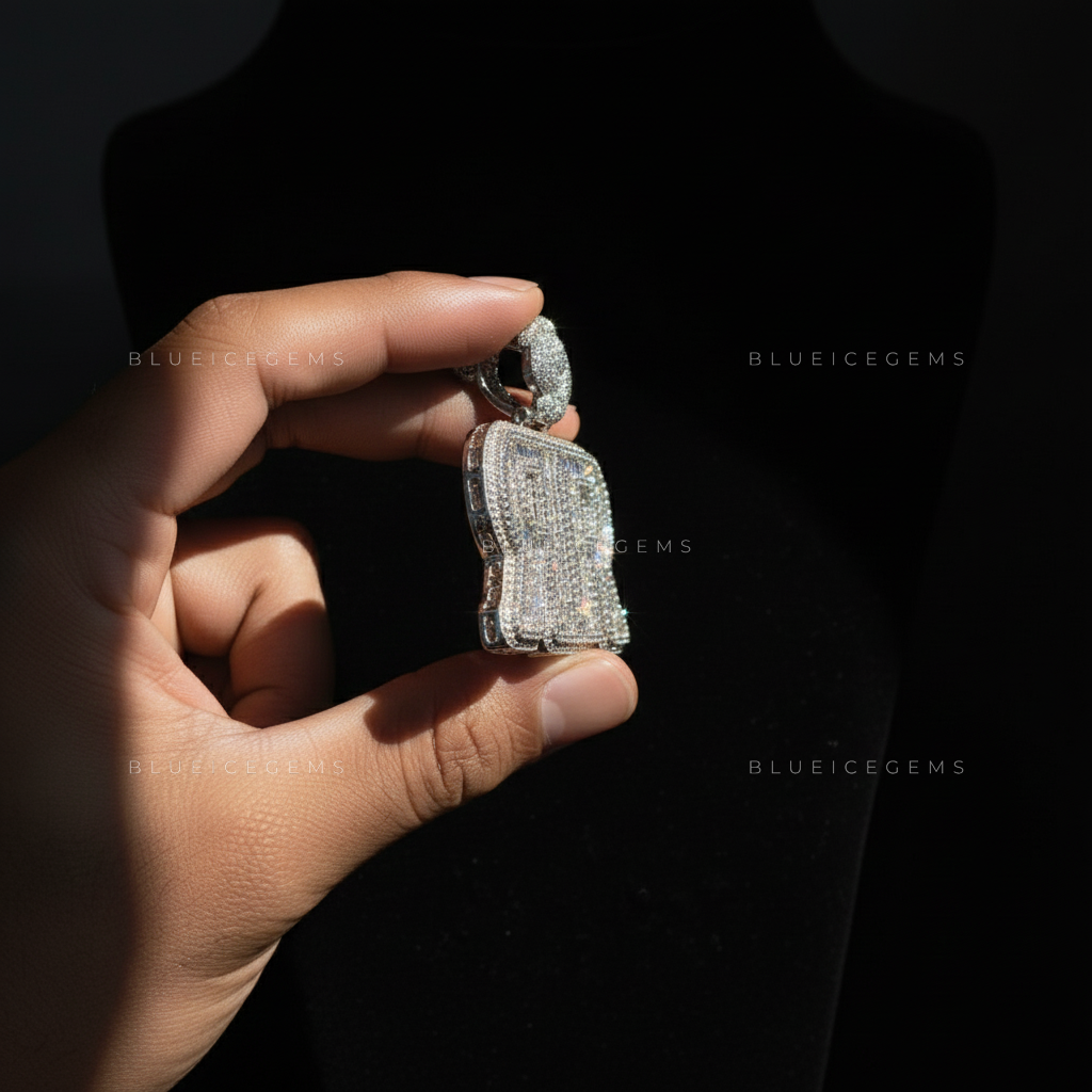The "DOUBLE R" Elite: Mirror-Image Baguette Mosaic & Knotted Iced-Out Bail