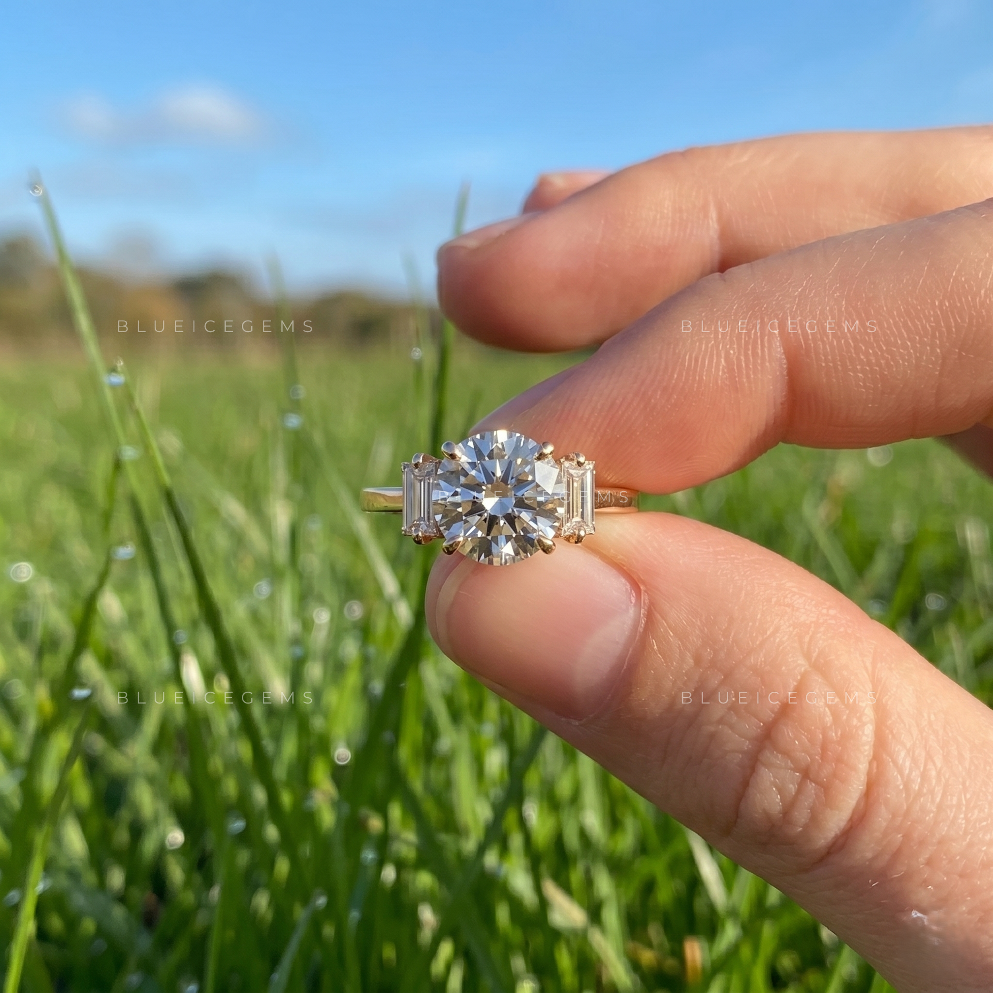 Infinite Elegance Round Brilliant Cut Trilogy Side Baguette Engagement Ring
