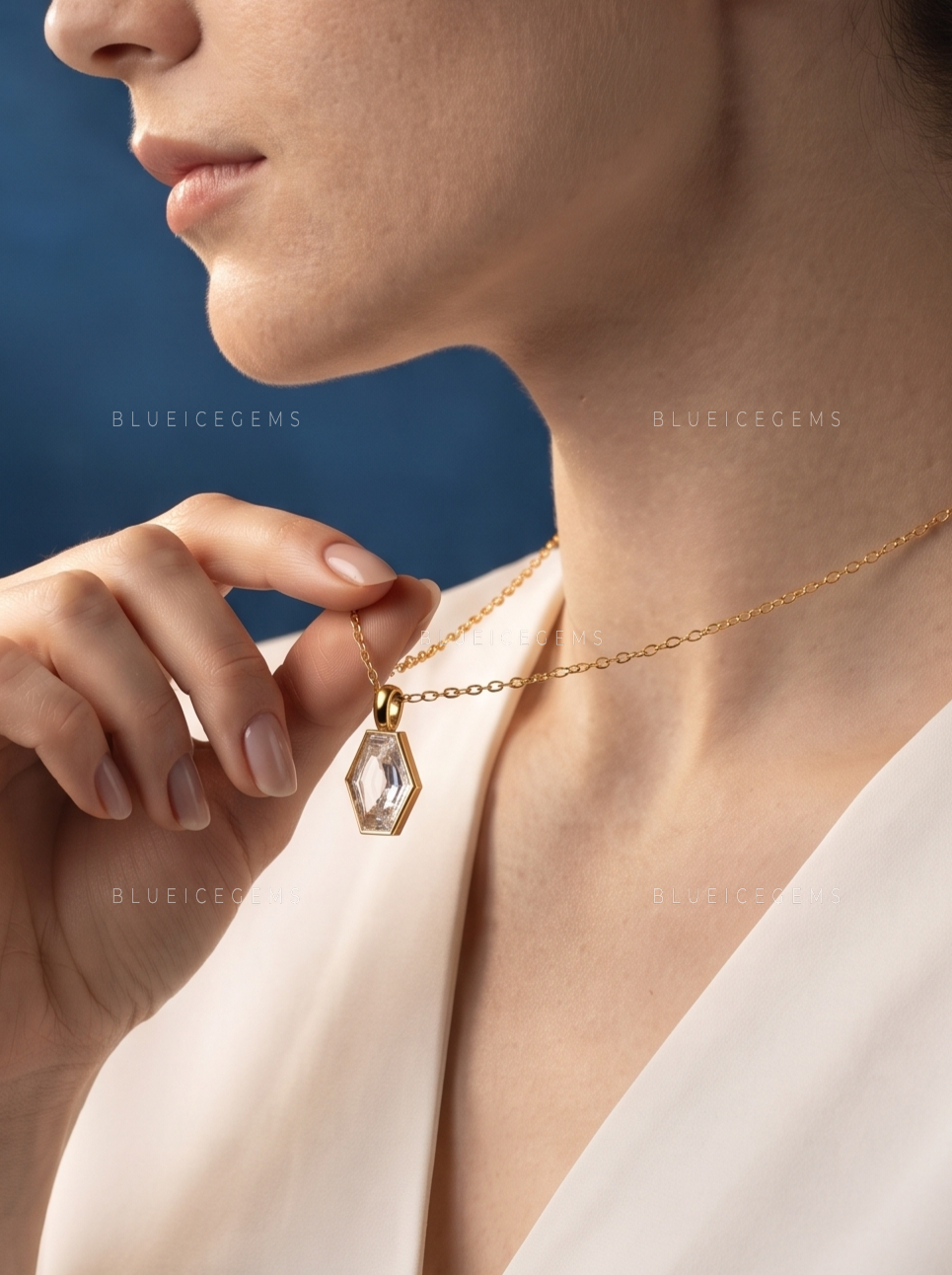 Hexagon Cut Solitaire Diamond Pendant