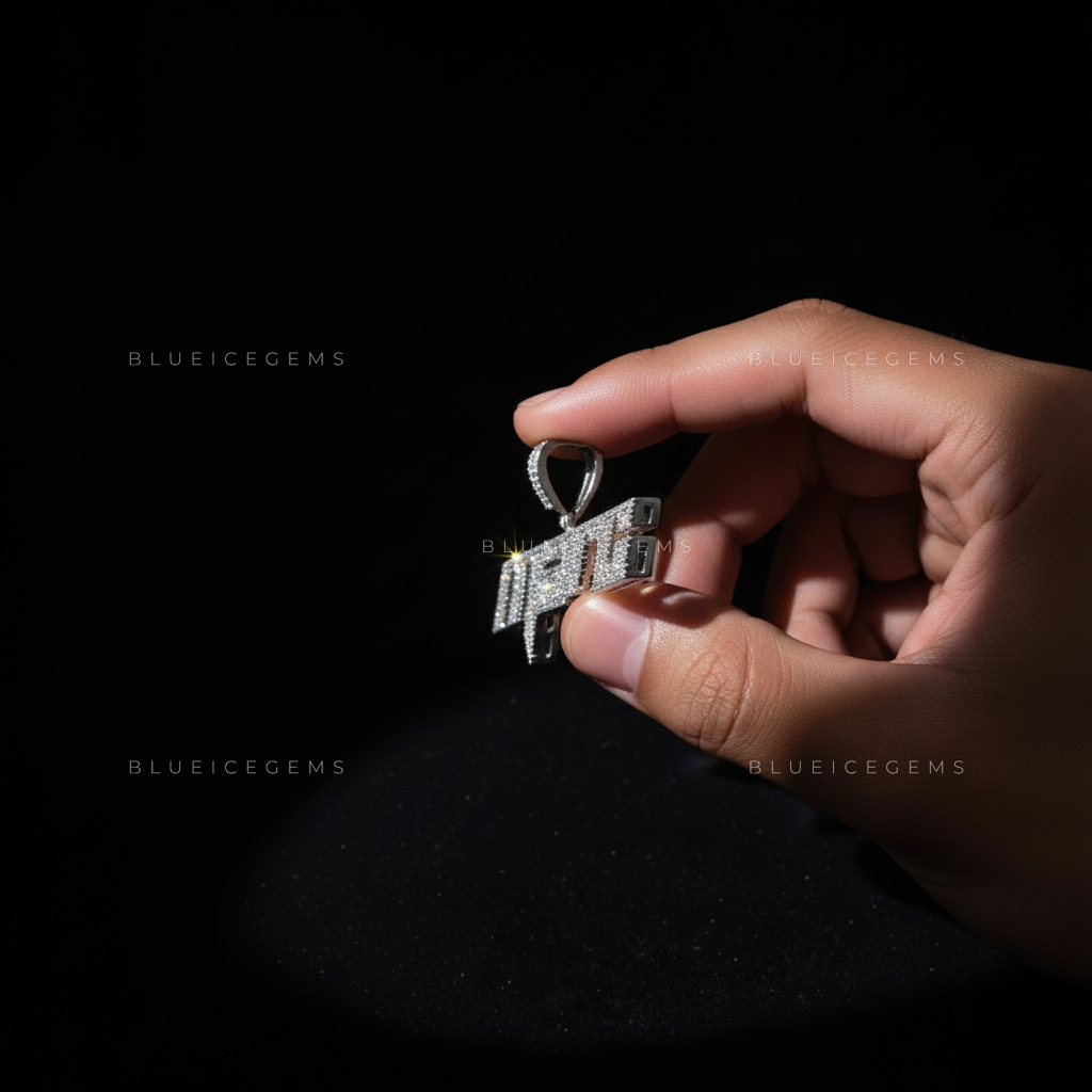 "MARC" Custom Slanted Speed-Script Iced-Out Pendant