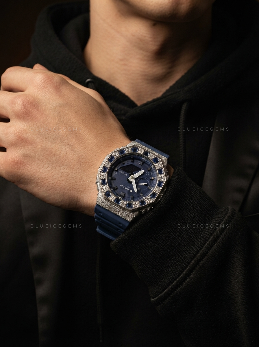 Sapphire Sovereign Iced Watch – VVS Moissanite Blue Edition