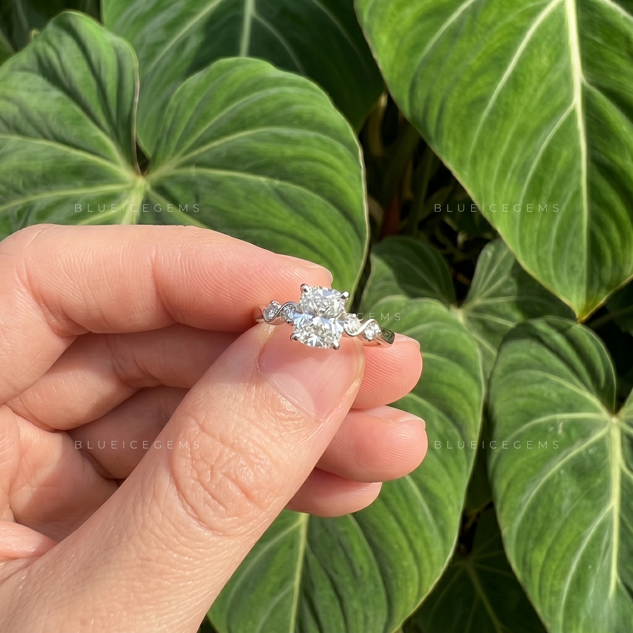 Harmony of Brilliance Five Stone Cushion Cut Engagement Ring