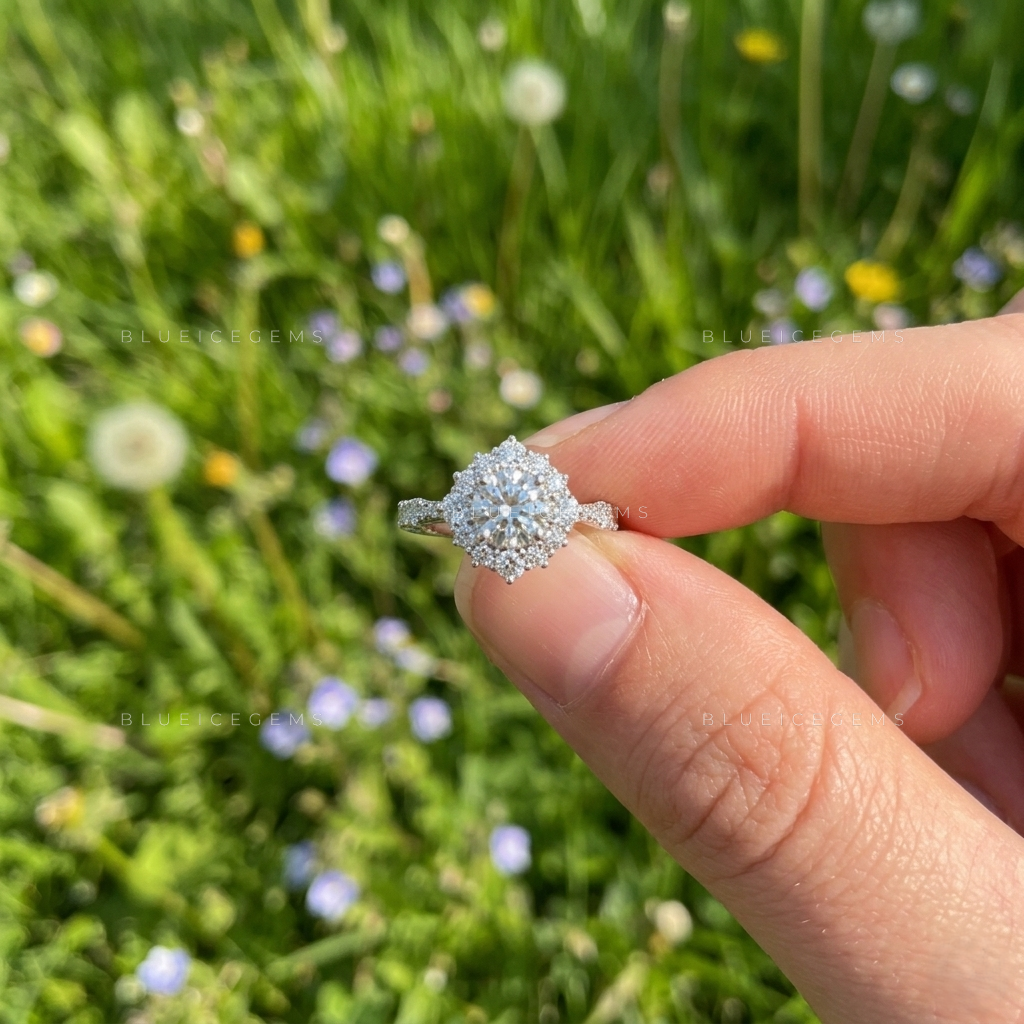 Enchanted Floral Round Brilliant Cut Artisan Heirloom Engagement Ring