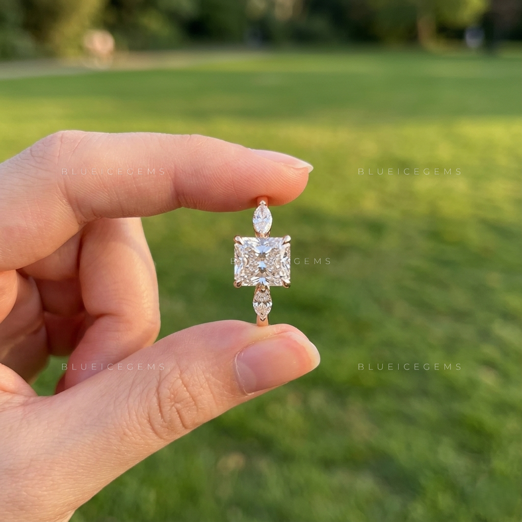 Radiant Cut Three-Stone Ornate Keepsake Proposal Band
