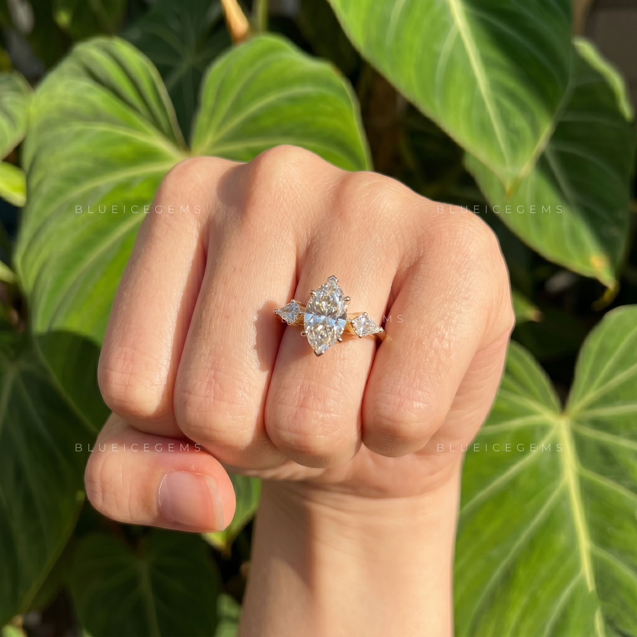 Dazzling Contour Marquise Cut Kite Side Stone Engagement Ring