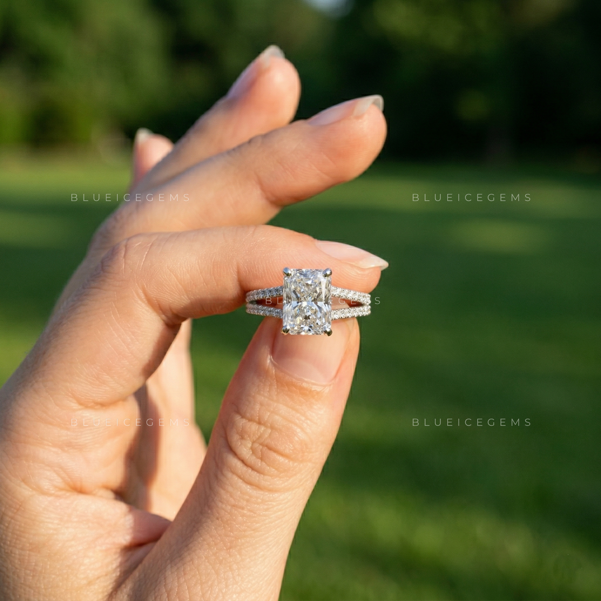 Modern Glamour Radiant Cut Triple-Row Pavé Engagement Ring