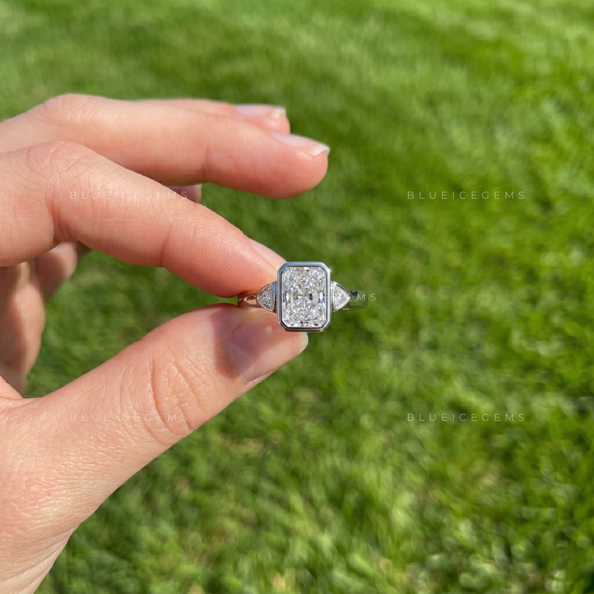 Modern Brilliance Radiant and Trillion Cut Trilogy Ring