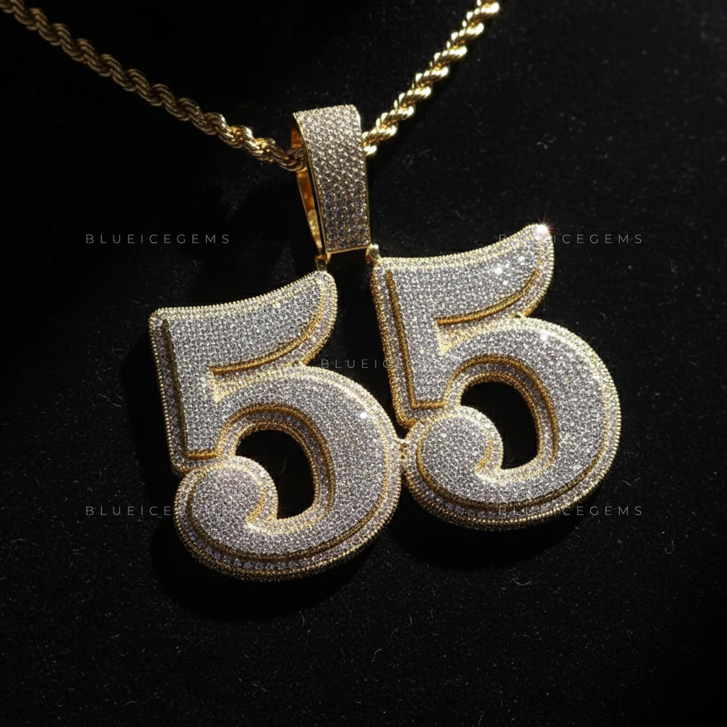 "55" Custom Iced-Out Number Pendant