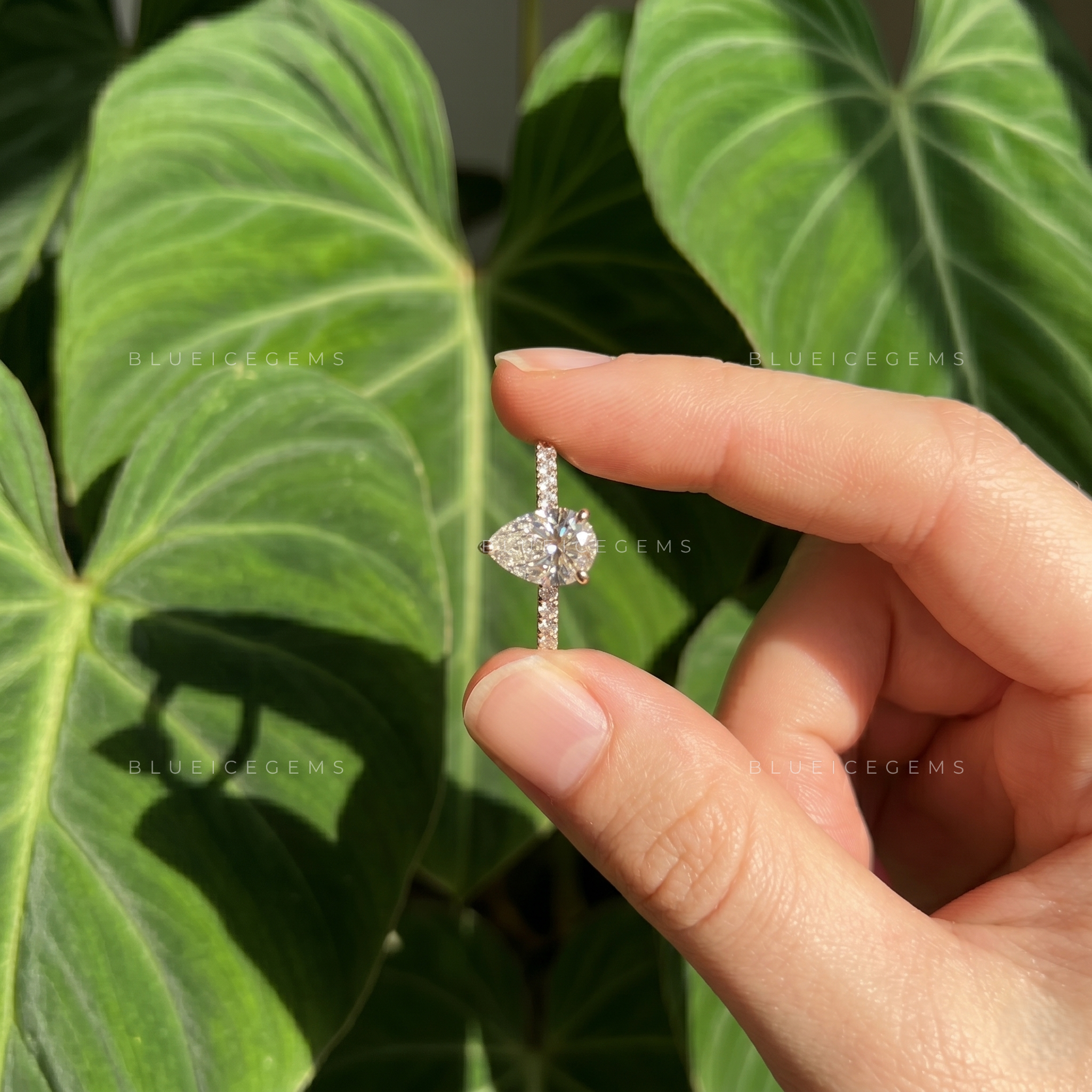 Subtle Sparkle Pear Cut Hidden Halo Pave Engagement Ring