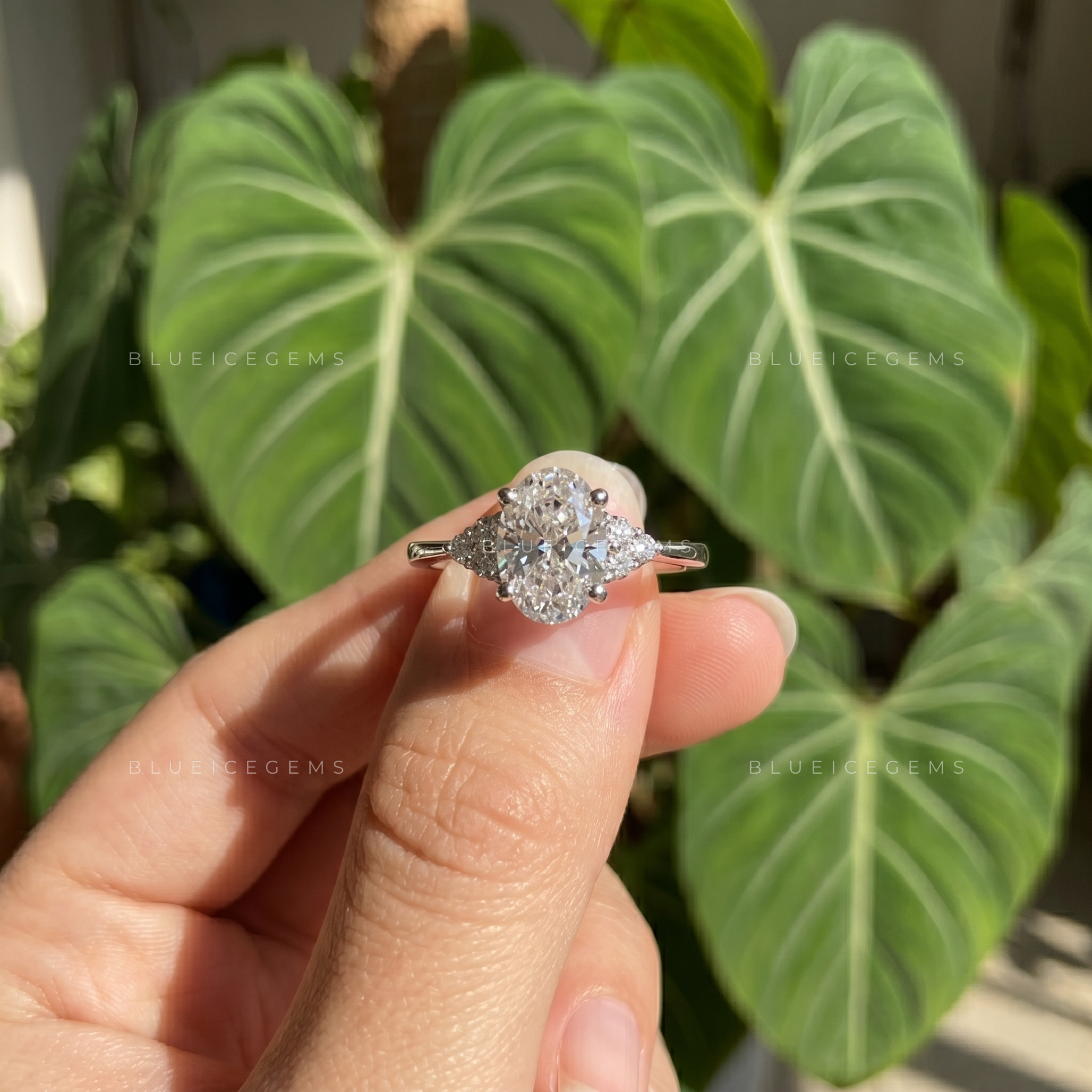 Oval Brilliant Cut Accent Solitaire Engagement Ring