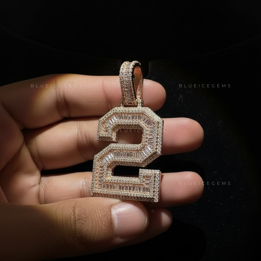 The "NUMBER 2" Architectural Elite: Baguette Mosaic & Multi-Tiered Block Pendant