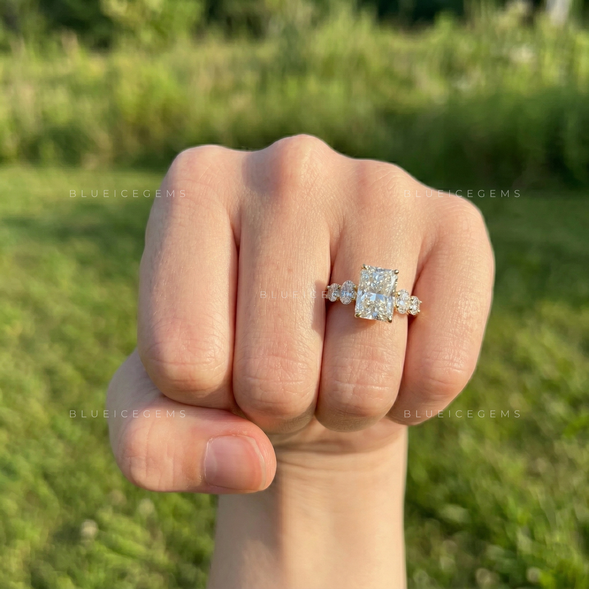 Radiant Brilliance Oval and Round Accent Engagement Ring