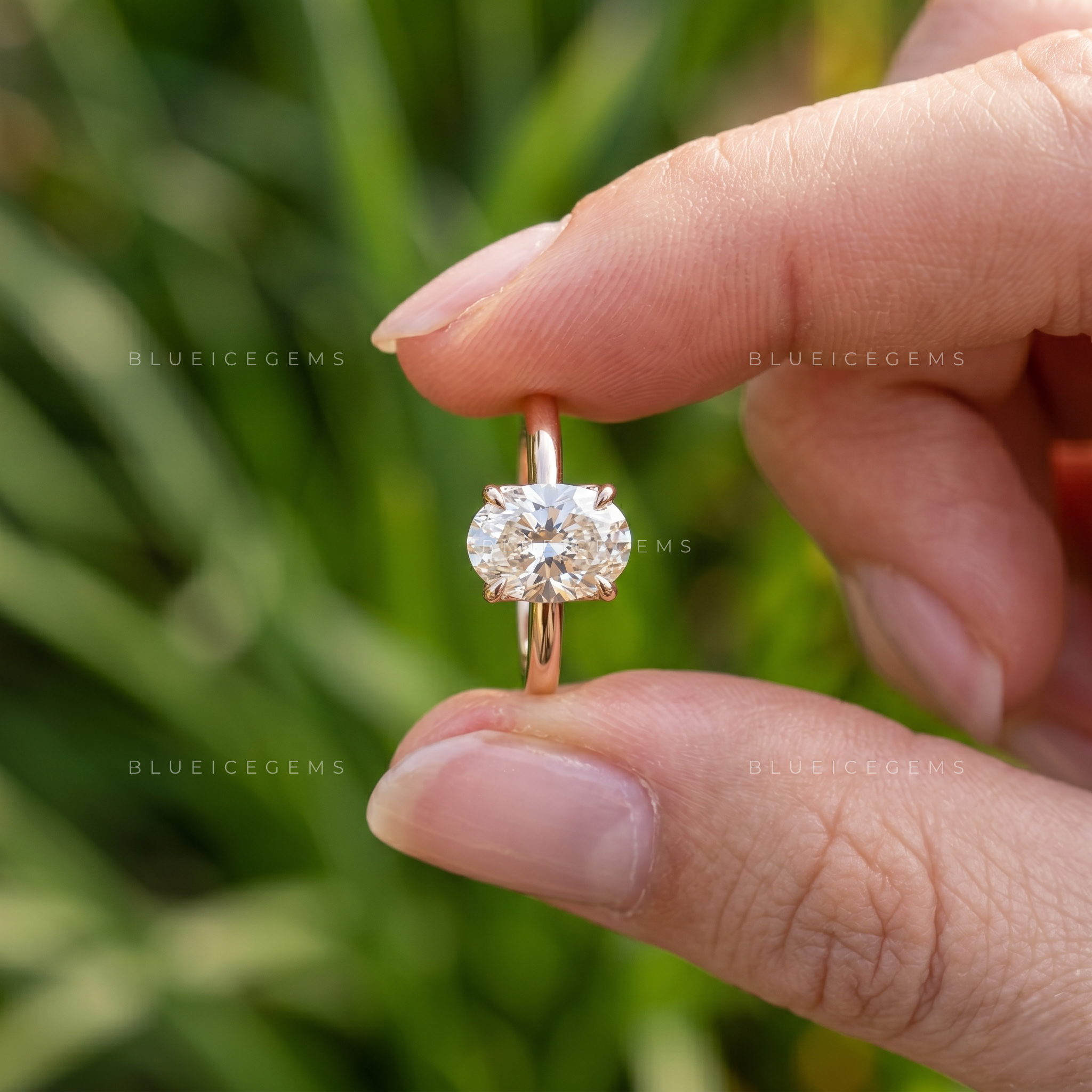 Graceful Oval Cut Hidden Halo Solitaire Statement Engagement Ring