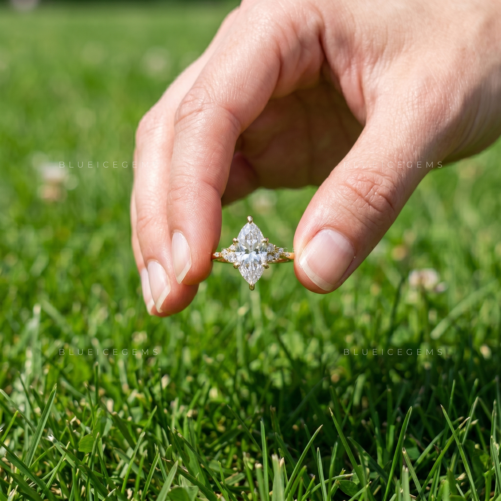 Imperial Radiance Marquise Cut Six-Prong Cluster Accent Engagement Ring