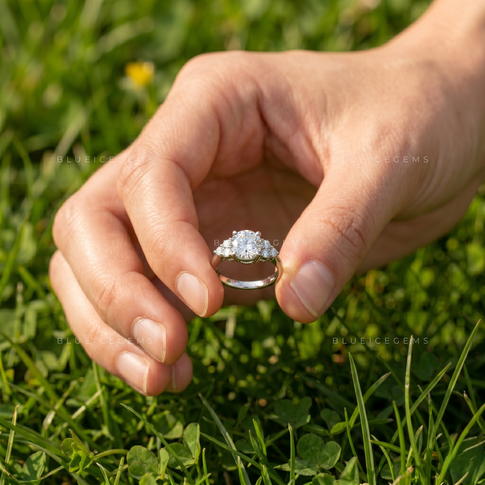 Exquisite Splendor Round Brilliant Cut Solitaire Engagement Ring with Muse Accent Setting Birthday Gift Band