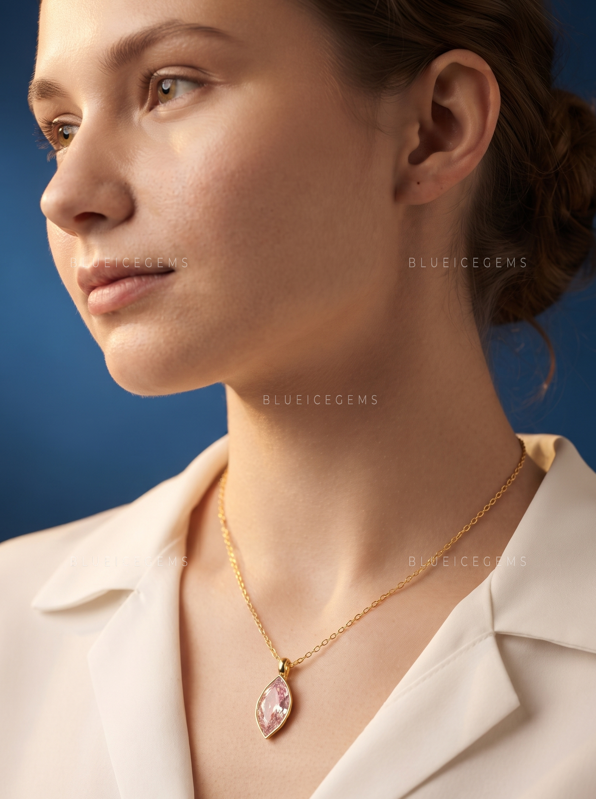 Two Tone Marquise Step Cut Diamond Pendant