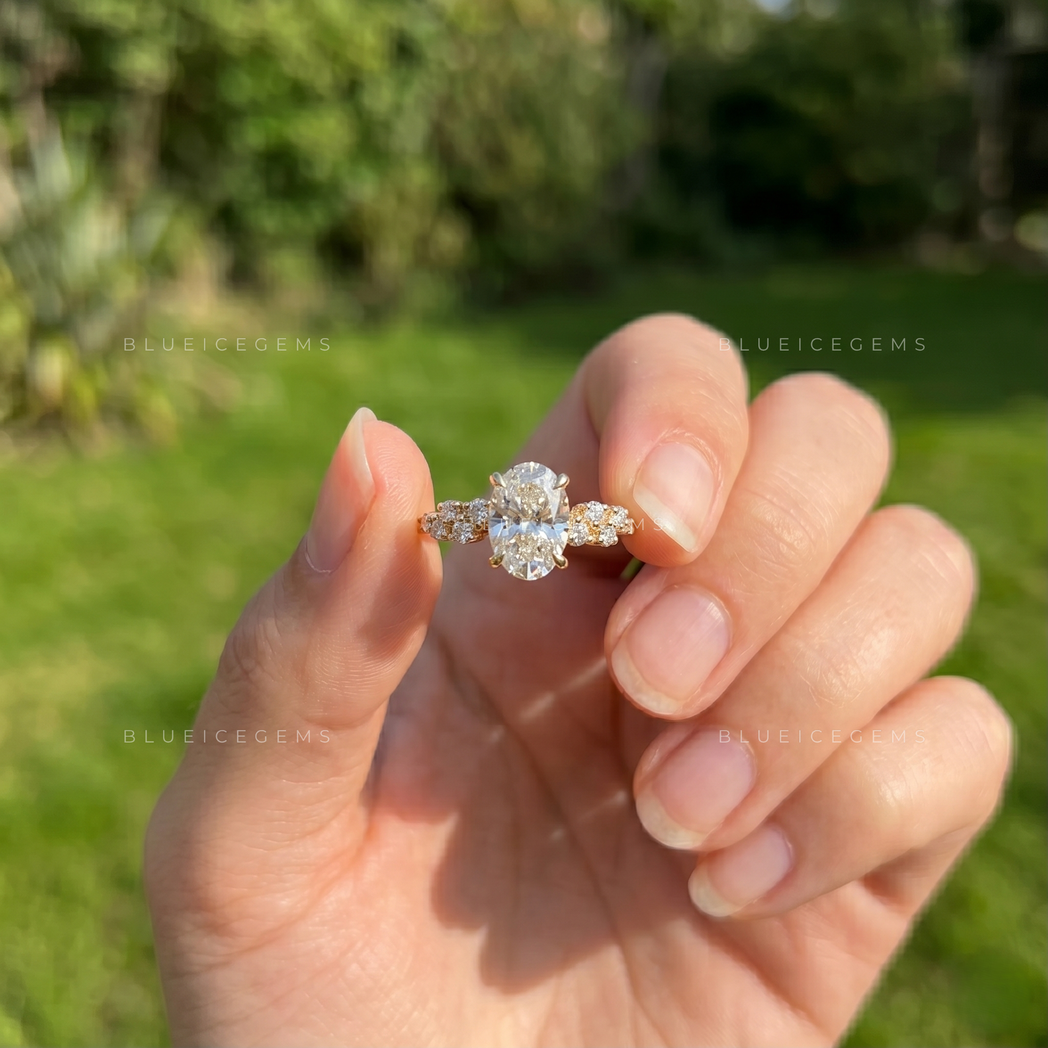 Vintage Charm Oval Brilliant Cut Side Accent Engagement Ring