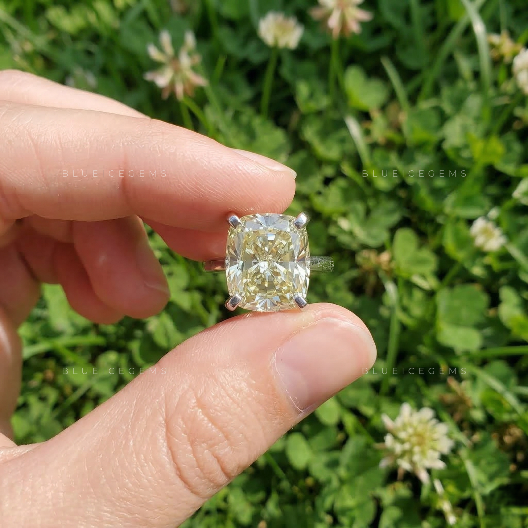 Solace Sun Cushion Cut Light Yellow Solitaire Ring