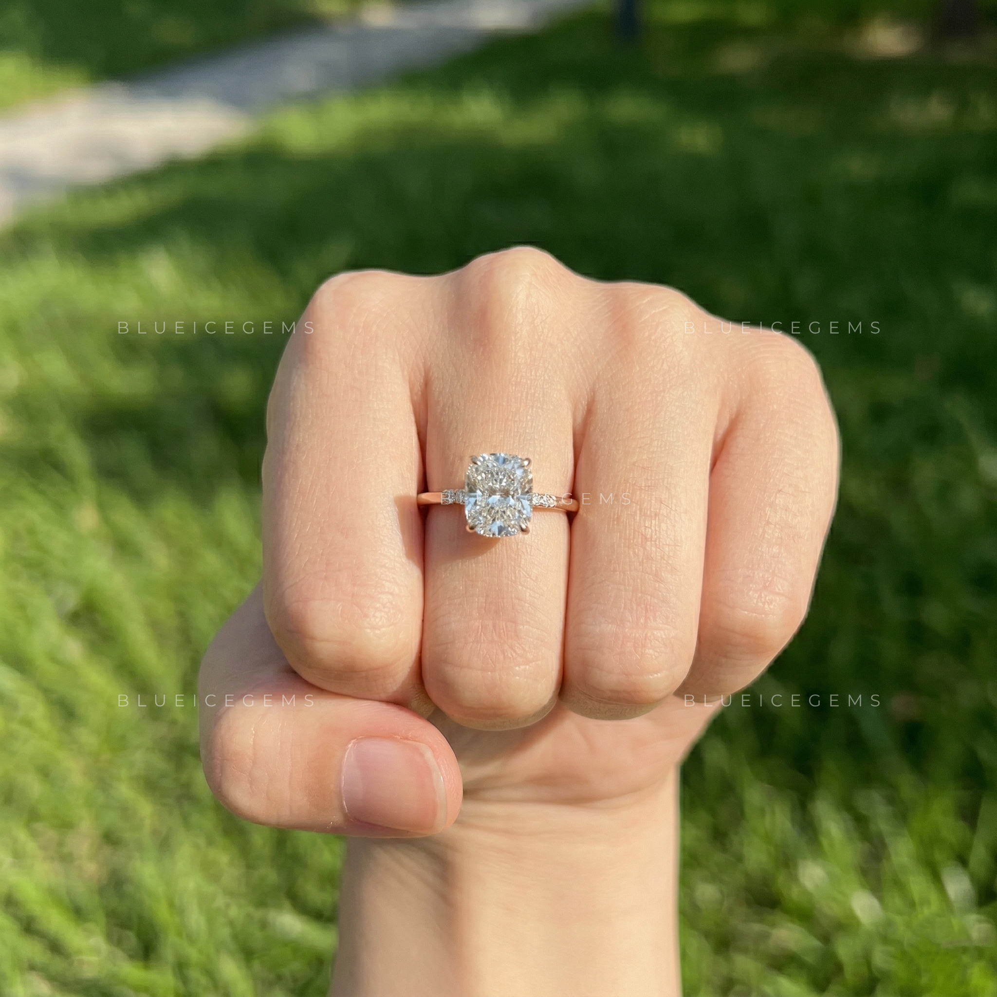 The "Secret Sparkle" Elongated Cushion: Hidden Halo Dream Ring