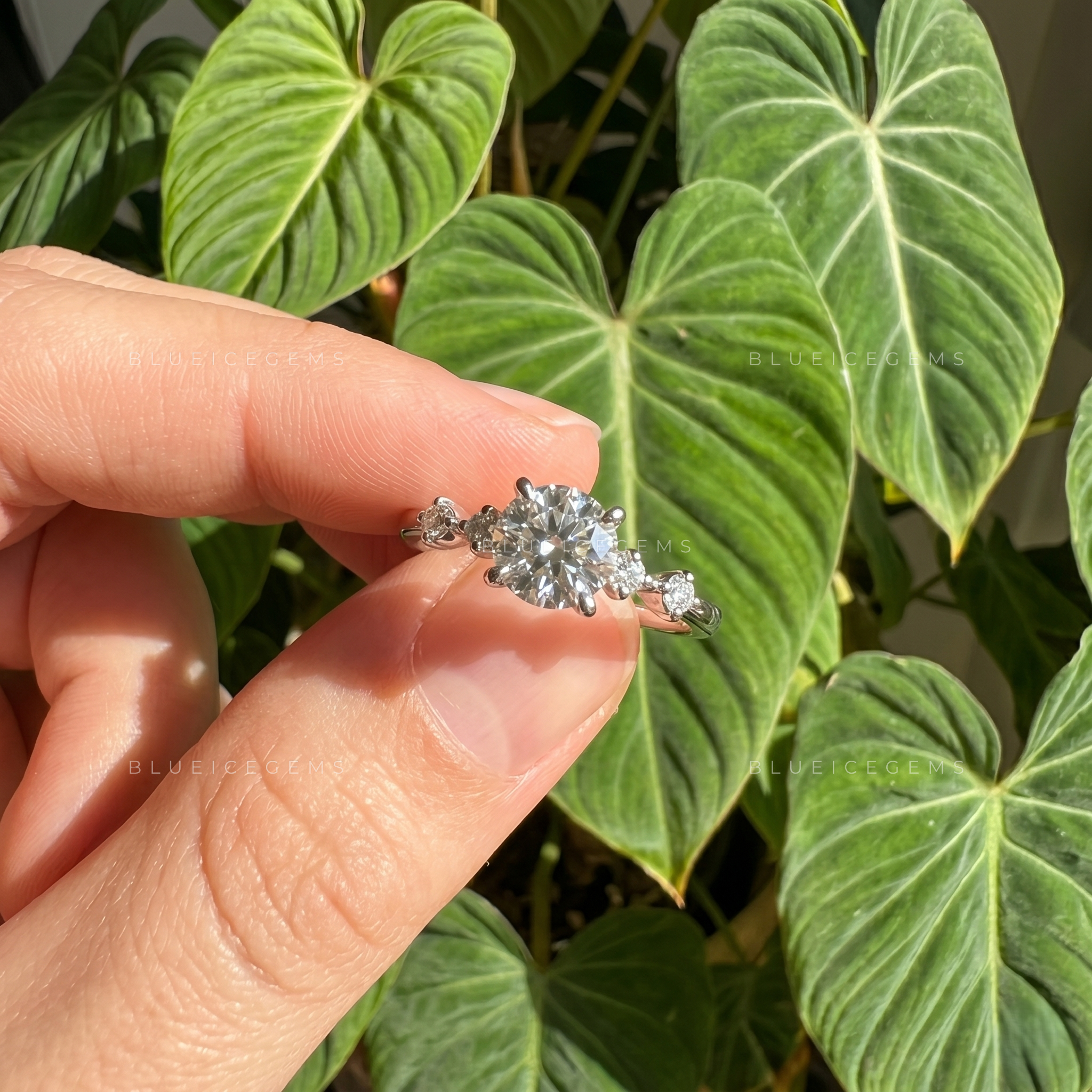 Exquisite Round Cut Pavé Accent Engagement Ring