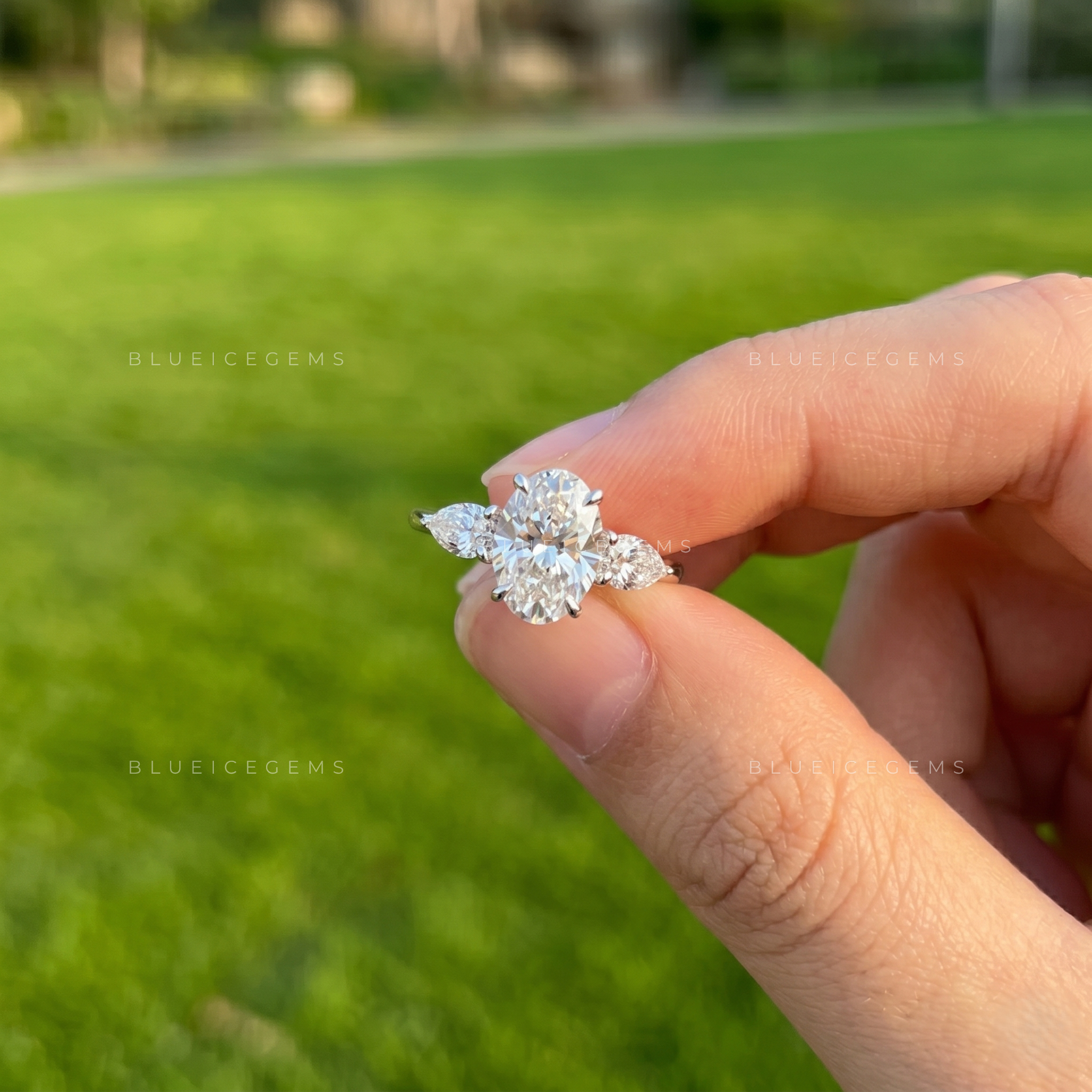 Ethereal Whispers Oval Cut Three-Stone Accent Engagement Ring