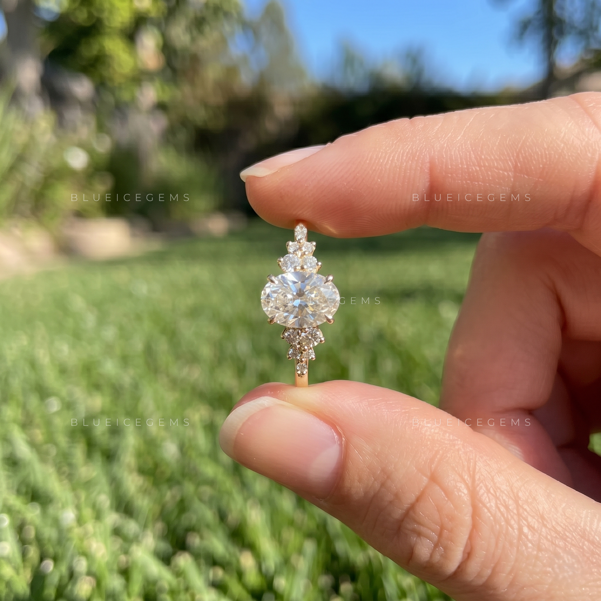 Asteria Oval Cut Certified Pavé Accent Solitaire Engagement Ring