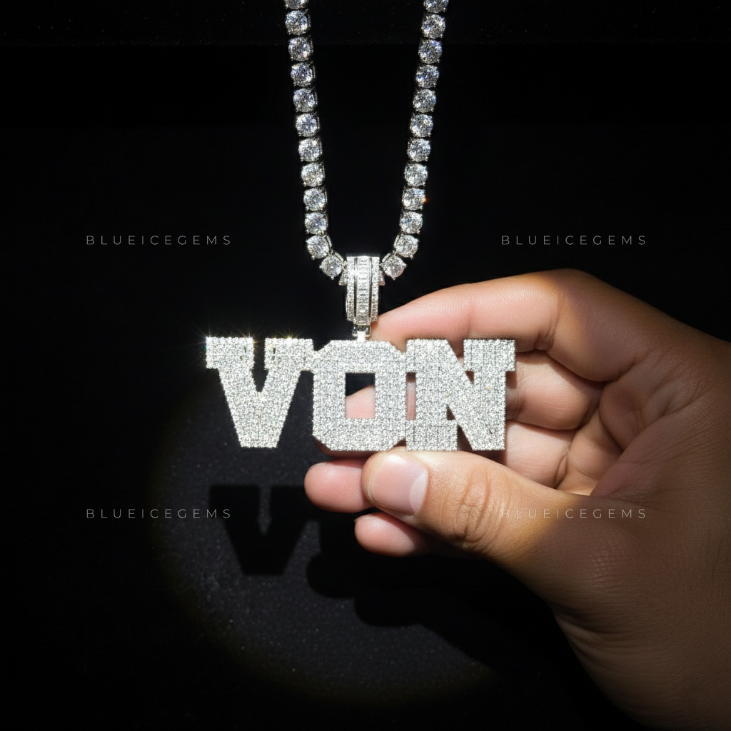 "VON" Custom Iced-Out Block Name Pendant