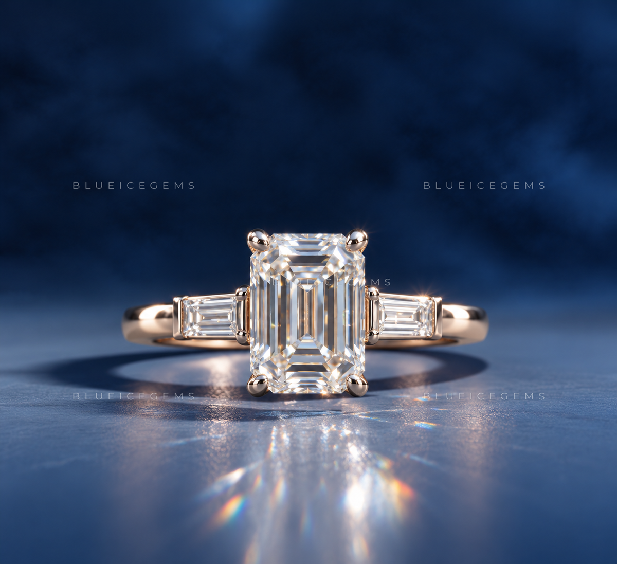 Art Deco Elegance Emerald and Baguette Trilogy Ring