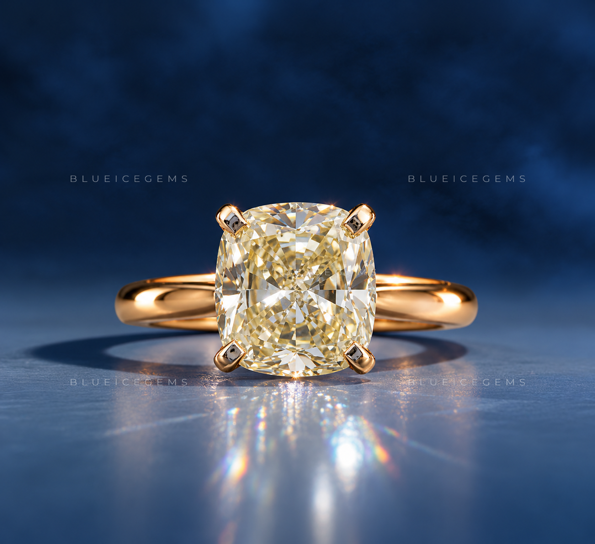 Solace Sun Cushion Cut Light Yellow Solitaire Ring