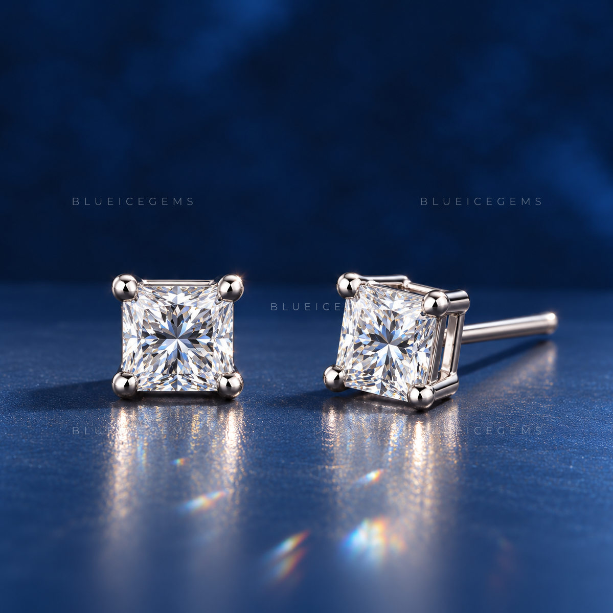 The Regal Prism: Princess-Cut Diamond Stud Earrings