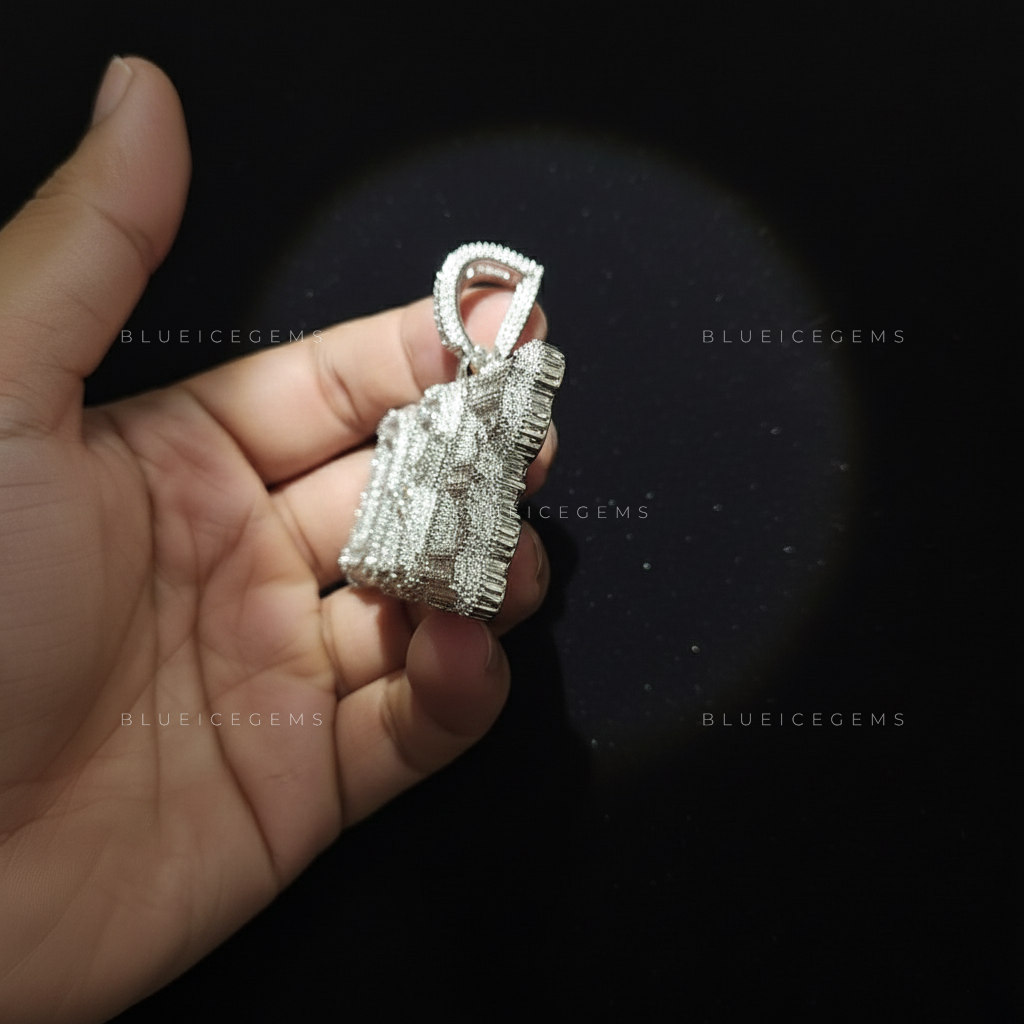 "DRE" Custom Gothic Script Iced-Out Pendant with Baguette and Round Diamonds