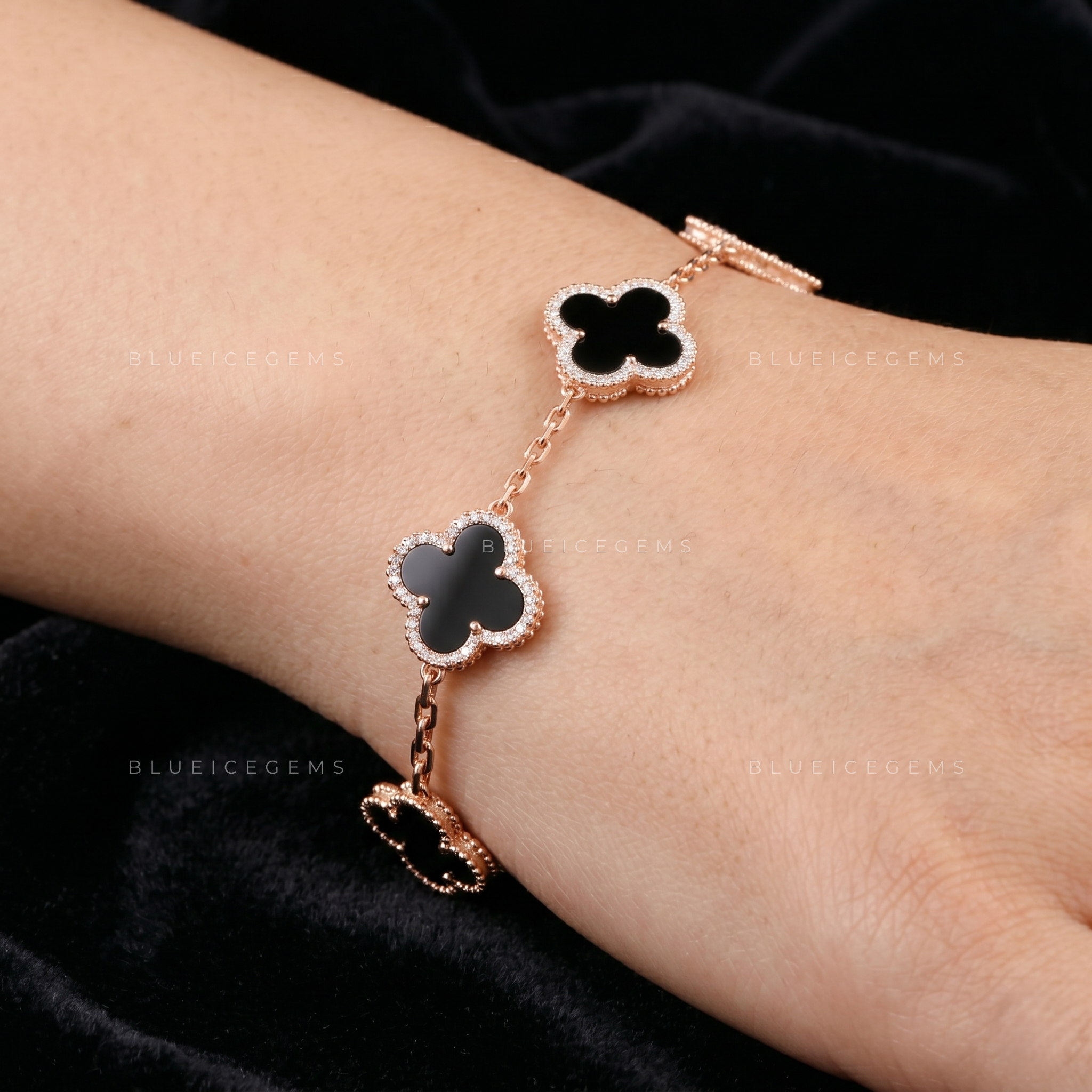 Midnight Fortune Iced Clover Link Statement Bracelet