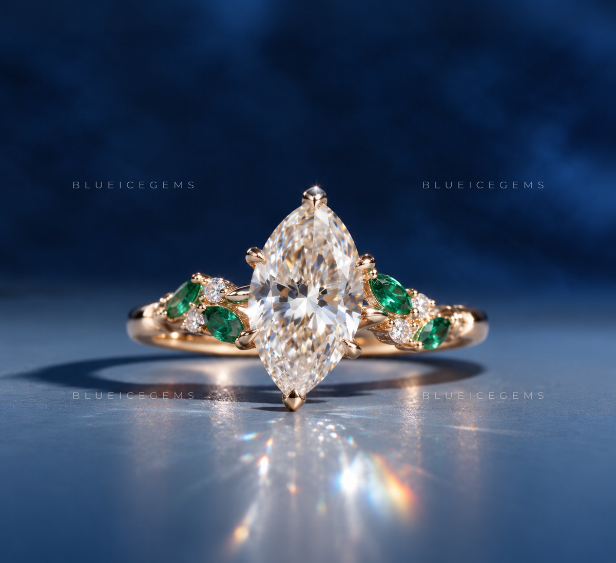 Botanical Harmony Marquise and Emerald Cluster Ring