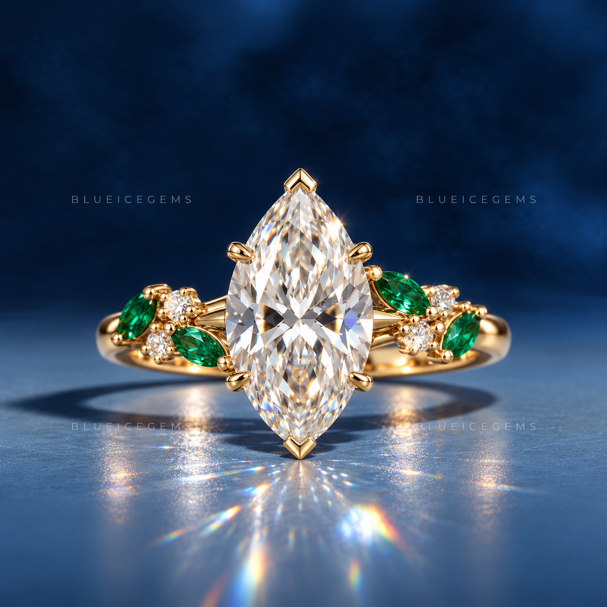 Botanical Harmony Marquise and Emerald Cluster Ring