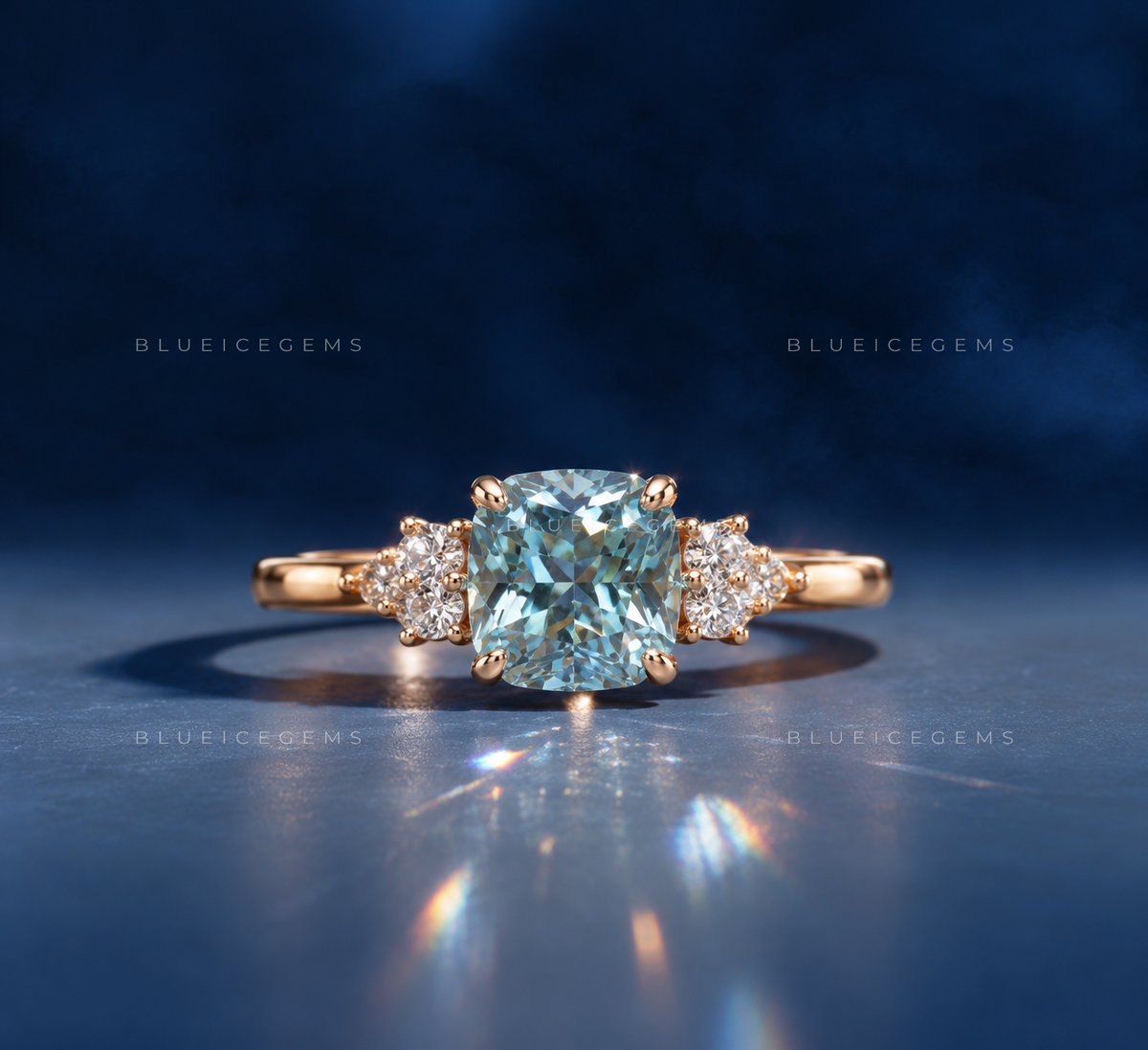 Cerulean Radiance Cushion Rensu Cut Pavé Ring
