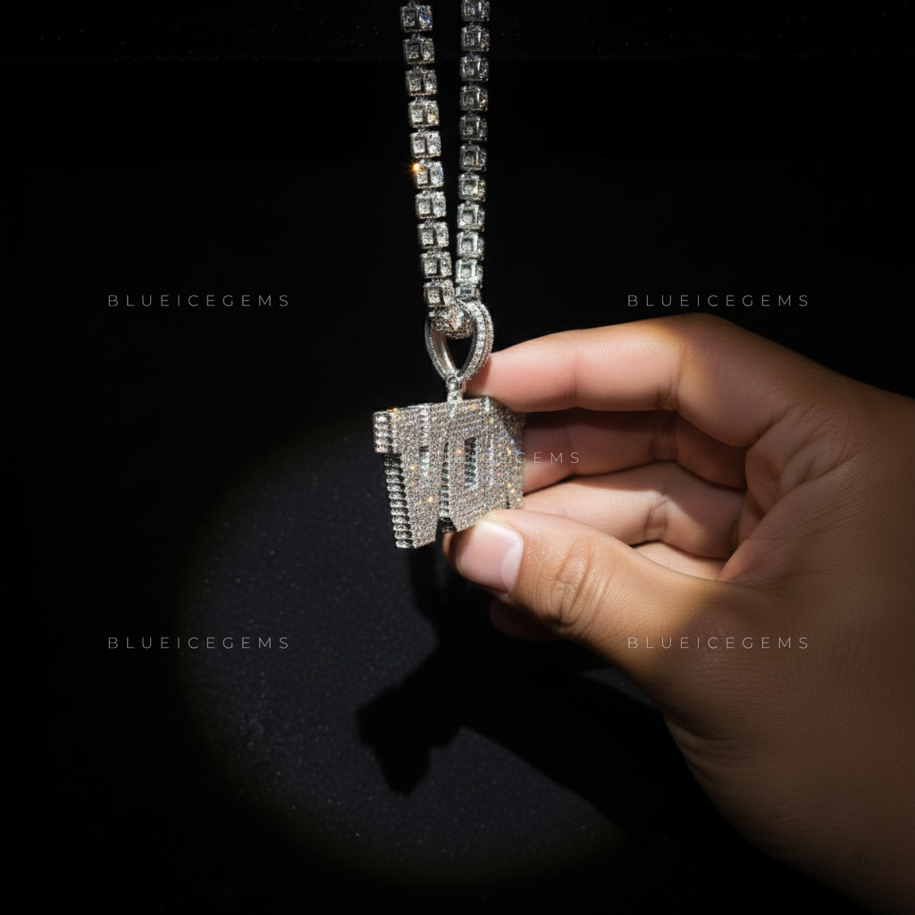 "VON" Custom Iced-Out Block Name Pendant