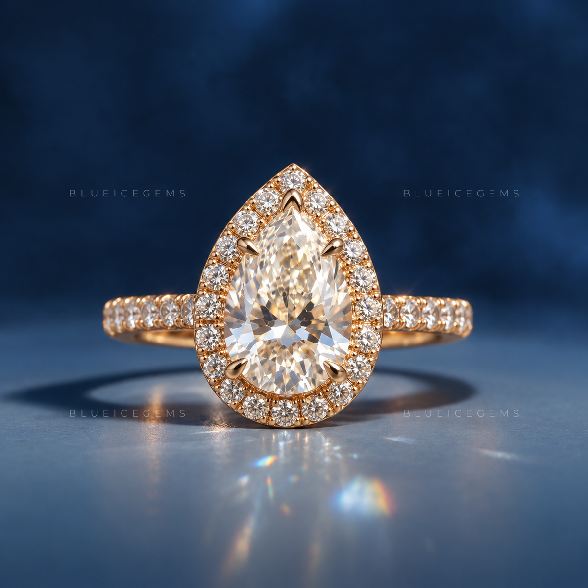 Radiant Pear Cut Classic Halo Pavé Engagement Ring