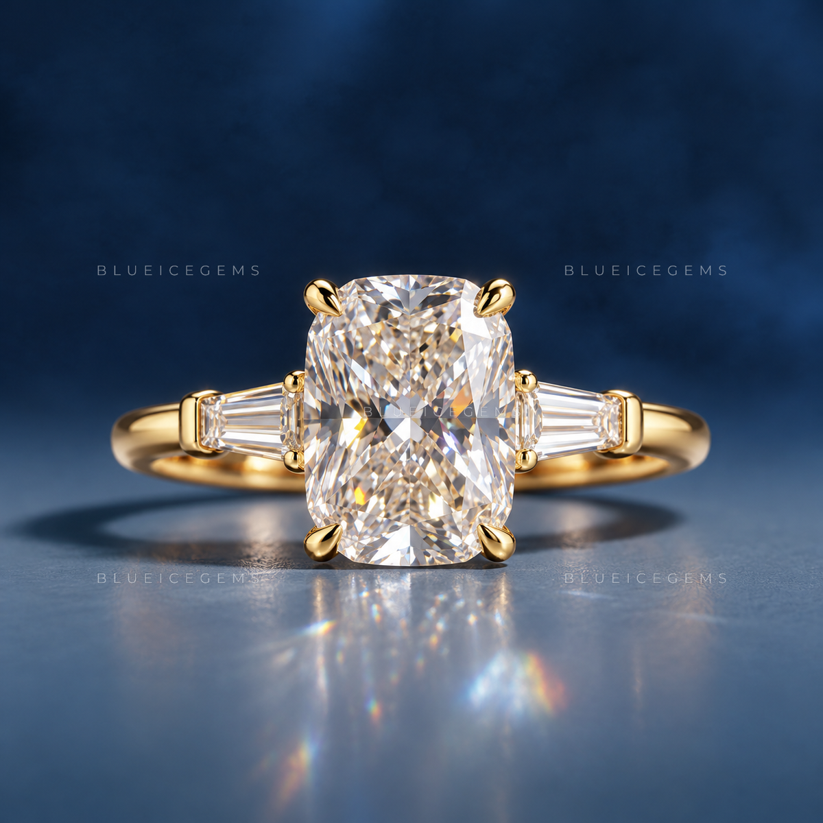 Regal Symphony Cushion Cut Three Stone Engagement Ring