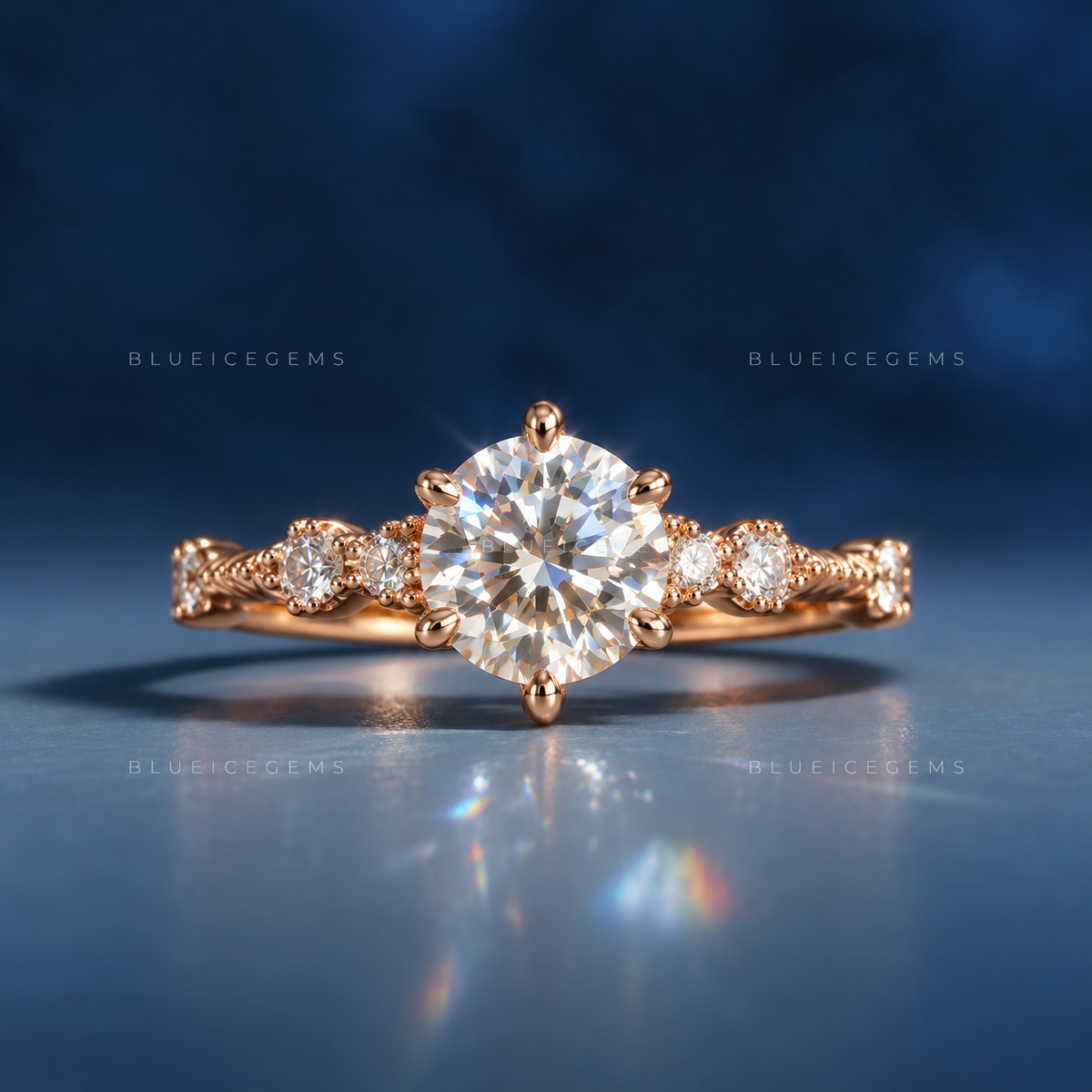 Luminous Grace Round Cut Side Accent Engagement Ring