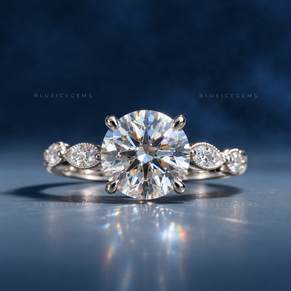 Celestial Radiance Round Cut Pavé Accent Engagement Ring
